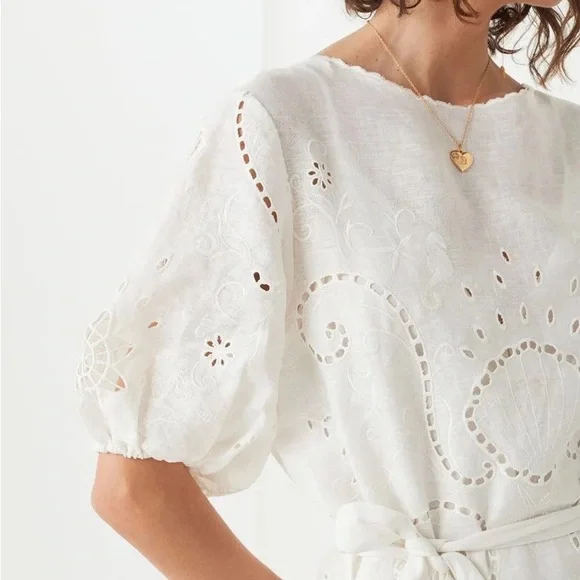 NWOT Spell and the Gypsy Collective Lala Linen Eyelet Shift Dress SZ XS Z253-44